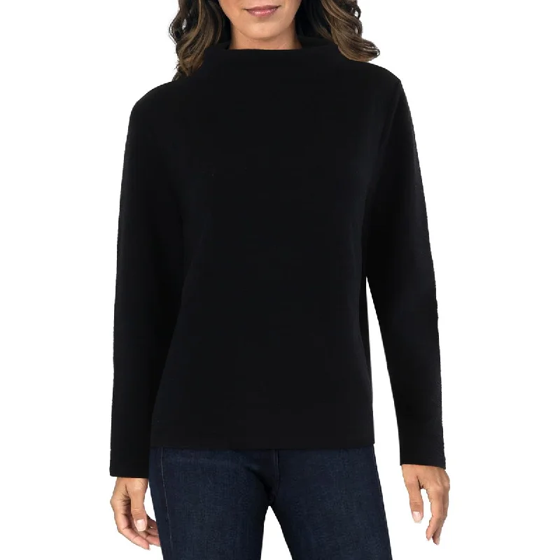 Womens Organic Cotton Blend Textured Pullover Top Jewel Neck Pullover