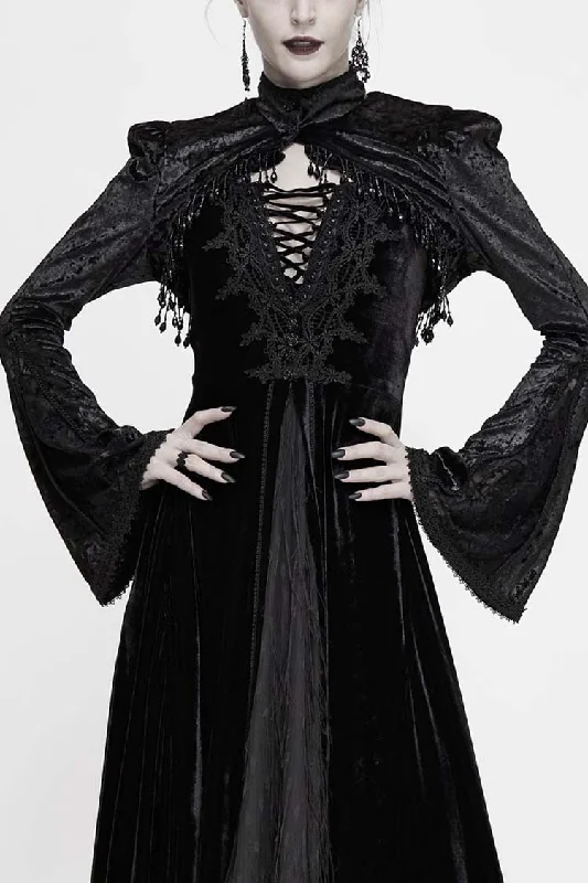 Black Lace Velvet Bubble Trumpet Sleeve Women's Gothic Small Shawl Luxurious Silk Shawl Cape