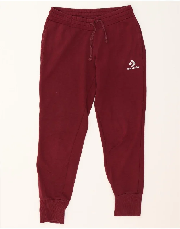 CONVERSE Womens Tracksuit Trousers Joggers UK 14 Medium  Burgundy Cotton Trousers cozy soft