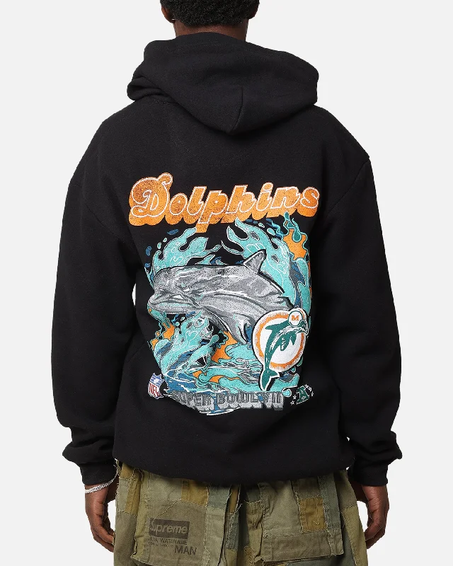 Mitchell & Ness Miami Dolphins 'Alter Ego' Flames Hoodie Faded Black Hoodie with Illustration Artistic Creative