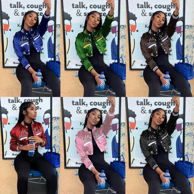 Varsity Baseball Letterman Jacket Cropped Racing Bomber Satin Knit Jacket Woven Jacket Fleece Jacket