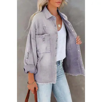 Livin On The Edge Purple Distressed Fray Jacket (Size Small) Wool Fabric Cashmere Fabric Tweed Fabric