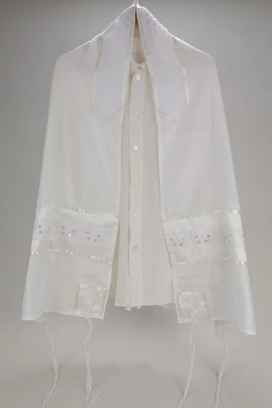 Pure and Dainty White Tallit Prayer Shawl for Women Elegant Velvet Shawl Cape