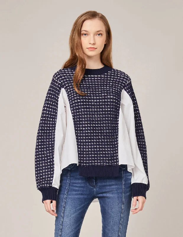 MARYLING HYBRID KNITTED PULLOVER Open Neck Pullover