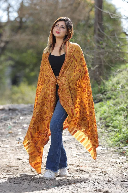 TRADITIONAL KASHMIRI MUSTARD COLOUR SHAWL WITH ZARI & KANI WORK DEFINES ROYAL AND LUXURIOUS EXTREMELY COMFORTABLE FOR ALL EVENTS Comfortable Shawl Scarf Wrap