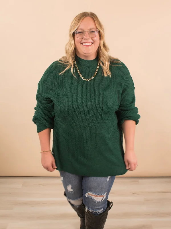 Wednesday Oversized Knit Sweater in Hunter Green Mesh Fabric Canvas Fabric Denim Fabric