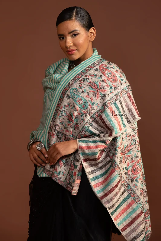 Pashtush Womens Extra Fine Wool Shawl, Paisley Palla Design, Seagreen Classic Knit Shawl Wrap