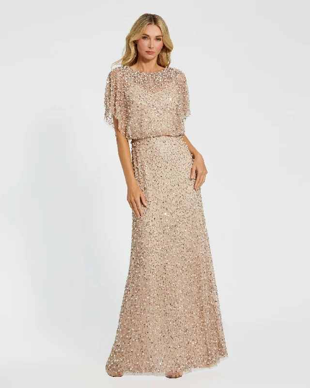 Beaded Mesh Gown With Shawl Soft Cotton Shawl Cape