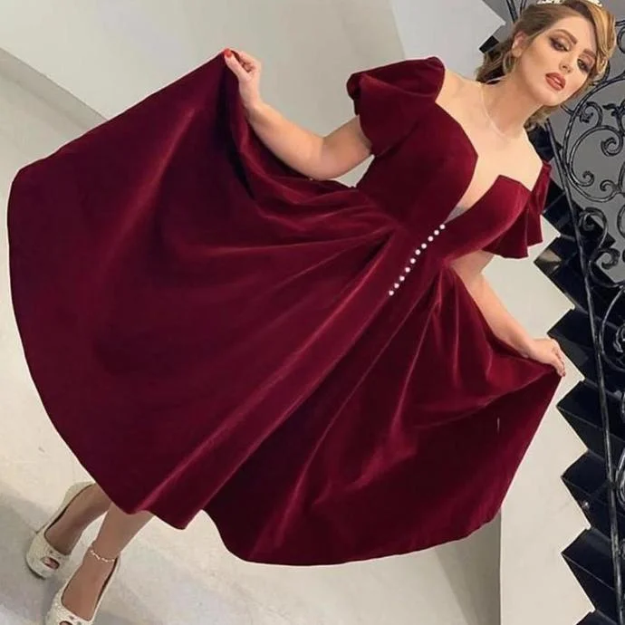 velvet prom dresses 2020 sweetheart neckline short sleeve burgundy tea length evening dresses cg13801 velvet prom dresses 2020 sweetheart neckline short sleeve burgundy tea length evening dresses cg13801