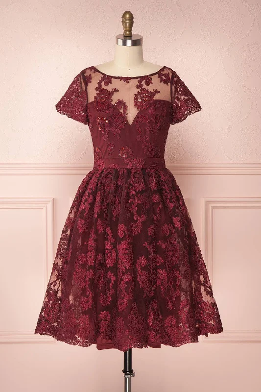 Agun Bourgogne | Burgundy Embroidered Dress
