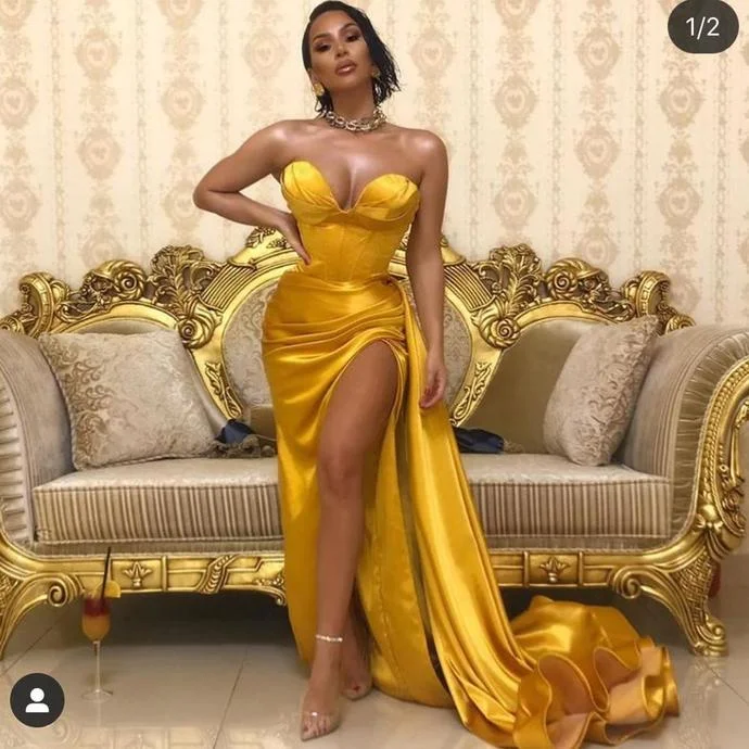 yellow prom dresses 2020 sweetheart neckline side slit pleats sashes evening dresses formal dresses cg13805 yellow prom dresses 2020 sweetheart neckline side slit pleats sashes evening dresses formal dresses cg13805