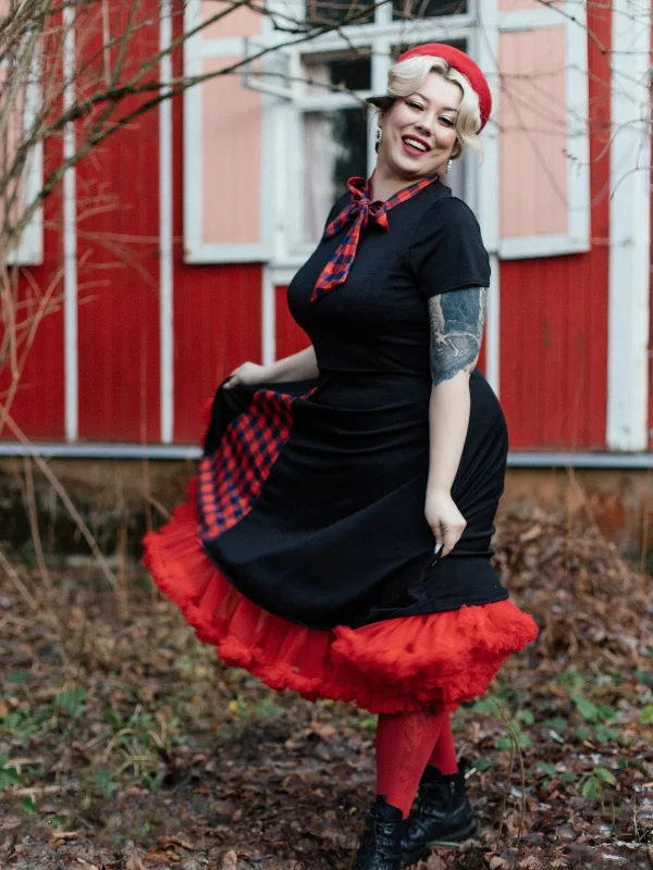 1950s Plaid Patchwork Bow Swing Dress