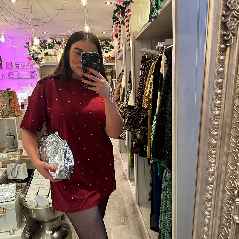 Burgundy Diamante tee dress
