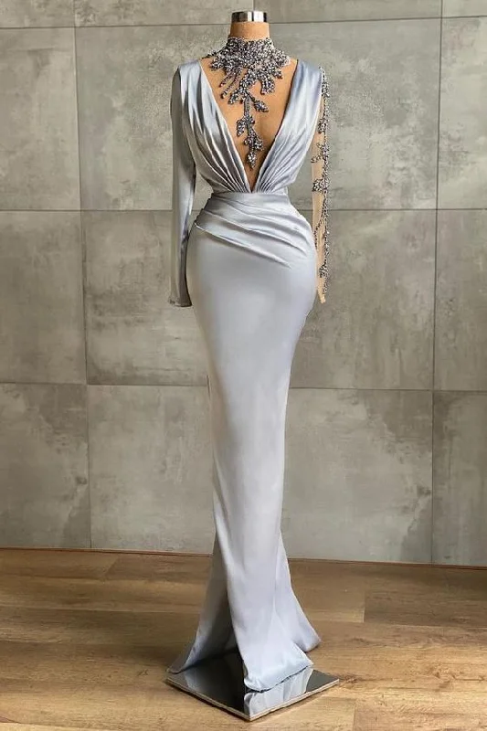 Elegant Long Sleeves Mermaid Long Evening Prom Dress With Appliques C1366
