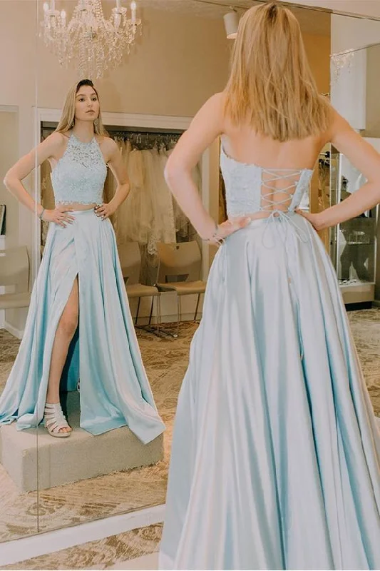 2 Piece Prom Dresses, Light Blue Prom Dress, 2 Piece Dance Dress  cg13580