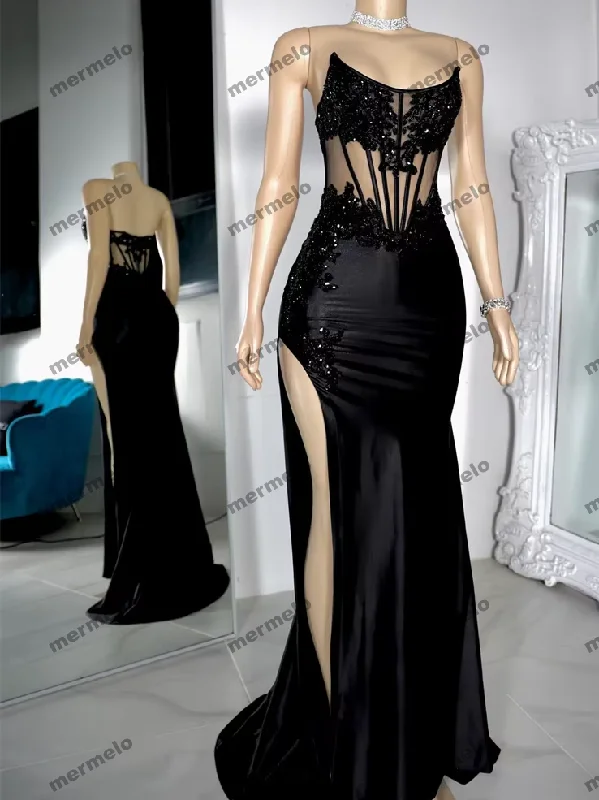 Black Long Mermaid Prom Dress For Black Girls Dress Birthday Senior Party Gown Luxury Dress