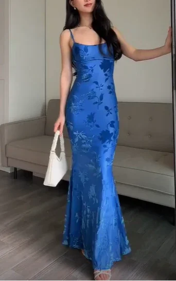 Blue Print Mermaid Long Prom Dress Evening Dress cc1400