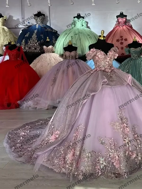Quinceanera Dresses for 15 Ans Appliques Ball Gown Beads Lace Up