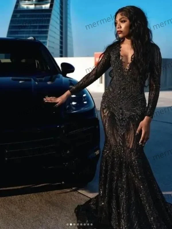 Sparkly Black Long Prom Dress for Black Girl Diamond Glitter Beaded Evening Reception Formal Party Gala Gown Sparkly Black Long Prom Dress for Black Girl Diamond Glitter Beaded Evening Reception Formal Party Gala Gown