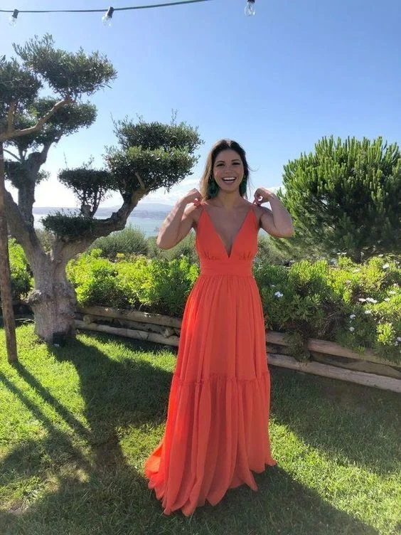 A Line V neck Prom Dresses Women Evening Formal Dresses C348