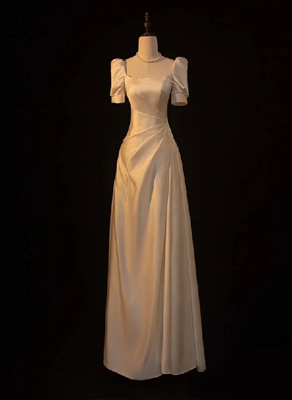 Beautiful Long A Line Evening Dress White Satin Wedding Prom Dress Party Gown cc1434 Beautiful Long A Line Evening Dress White Satin Wedding Prom Dress Party Gown cc1434