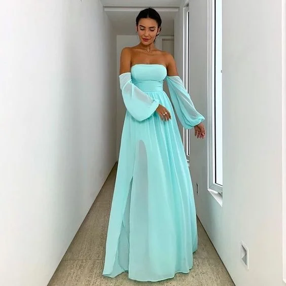 Light Blue Long Sleeve Evening Dress Off Shoulder Chiffon Plus Size Floor Length Formal Prom Dresses cg13856 Light Blue Long Sleeve Evening Dress Off Shoulder Chiffon Plus Size Floor Length Formal Prom Dresses cg13856
