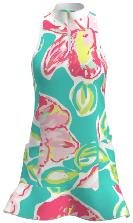 AB Sport Seafoam Orchid Print Flounce Golf Dress