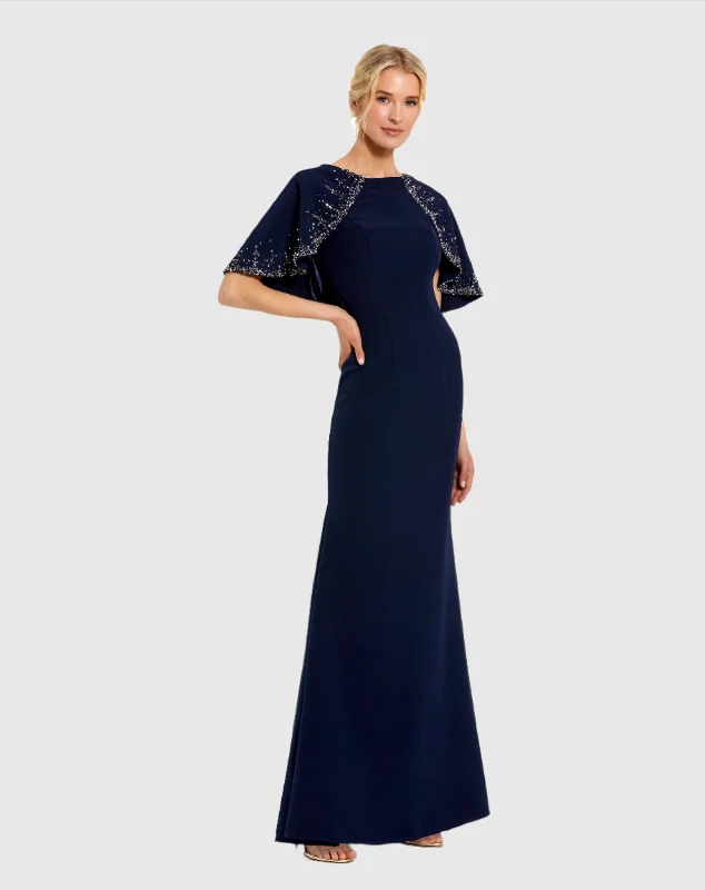 Crepe High Neck Fitted Gown With Beaded Shawl Stylish Wool Shawl Wrap