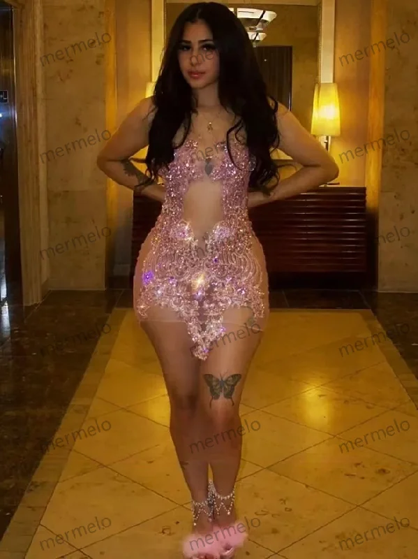 Stunning Pink Birthday Dresses Luxury Rhinestone Homecoming Dress Short Prom Dress Party Outfit Customized