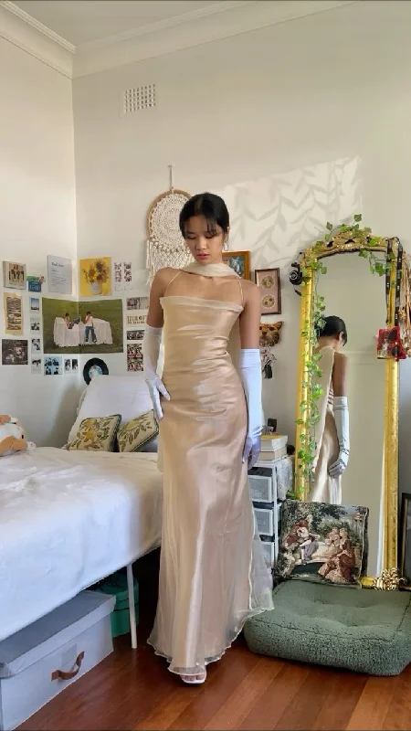 Vintage Spaghetti Stgraps Evening Dress Formal Satin Prom Dress cc1469