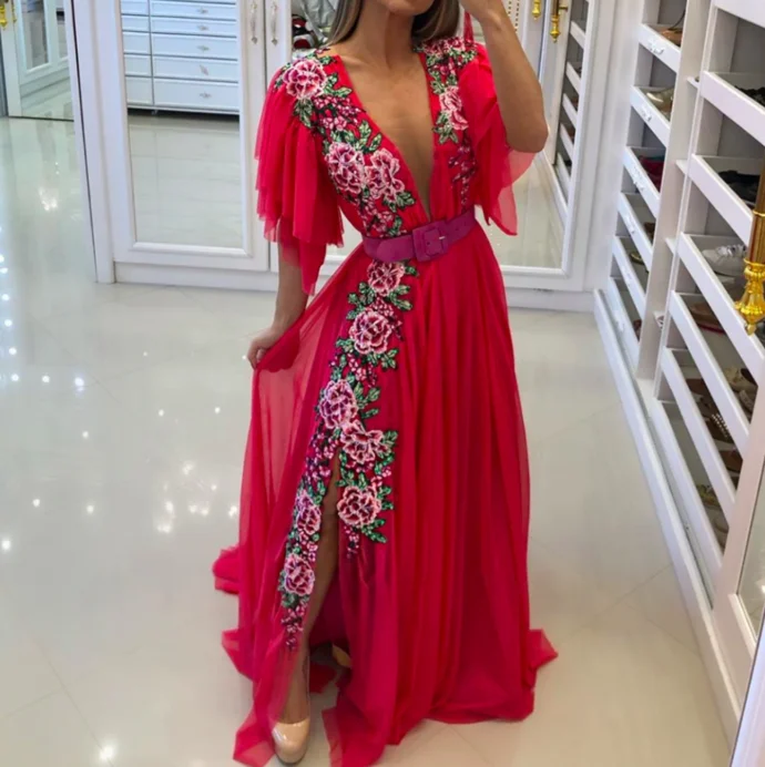 red prom dresses 2020 flowers embroidery beading side slit short sleeve beading sequins side slit floor length evening dresses gowns cg13807 red prom dresses 2020 flowers embroidery beading side slit short sleeve beading sequins side slit floor length evening dresses gowns cg13807