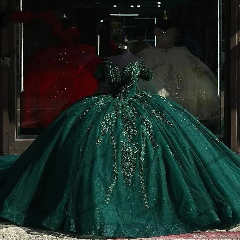 Emerald Green Ball Gown Quinceanera Dresses Off Shoulder