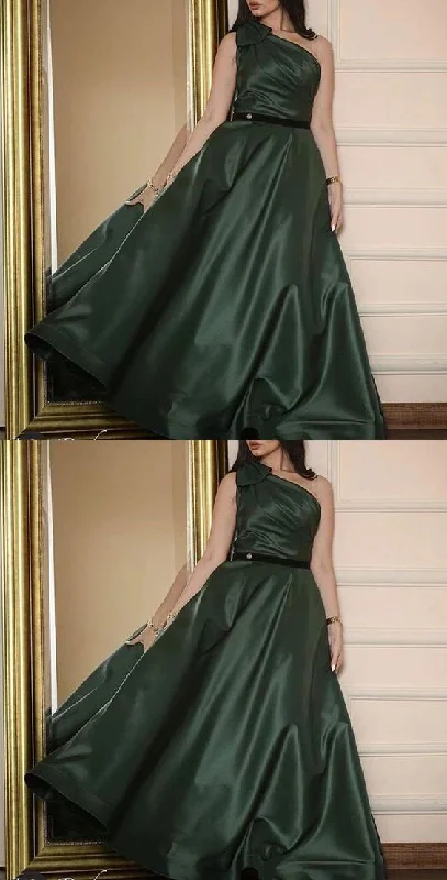 One shoulder dark green prom dresses    cg13994