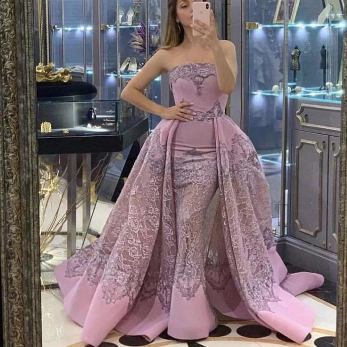 pink prom dresses 2020 strapless neckline lace detachable skirt train satin floor length evening dresses long cg13802 pink prom dresses 2020 strapless neckline lace detachable skirt train satin floor length evening dresses long cg13802