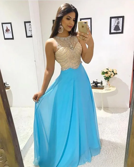 Luxury Blue Prom Dress Beaded Jewel Neck Floor Length Chiffon Elegant Evening Dresses Formal Long Party Gowns cg14158 Luxury Blue Prom Dress Beaded Jewel Neck Floor Length Chiffon Elegant Evening Dresses Formal Long Party Gowns cg14158