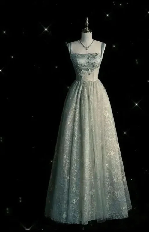 Fashion Lace Evening Gown Sage Green Long A Line Party Prom Dress cc1435