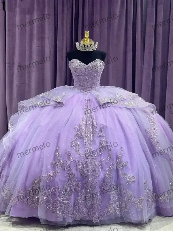 Lilac Quinceanera Dress Sequined Appliques Lace Ruffles Ball Gown Sweet 16 Dresses