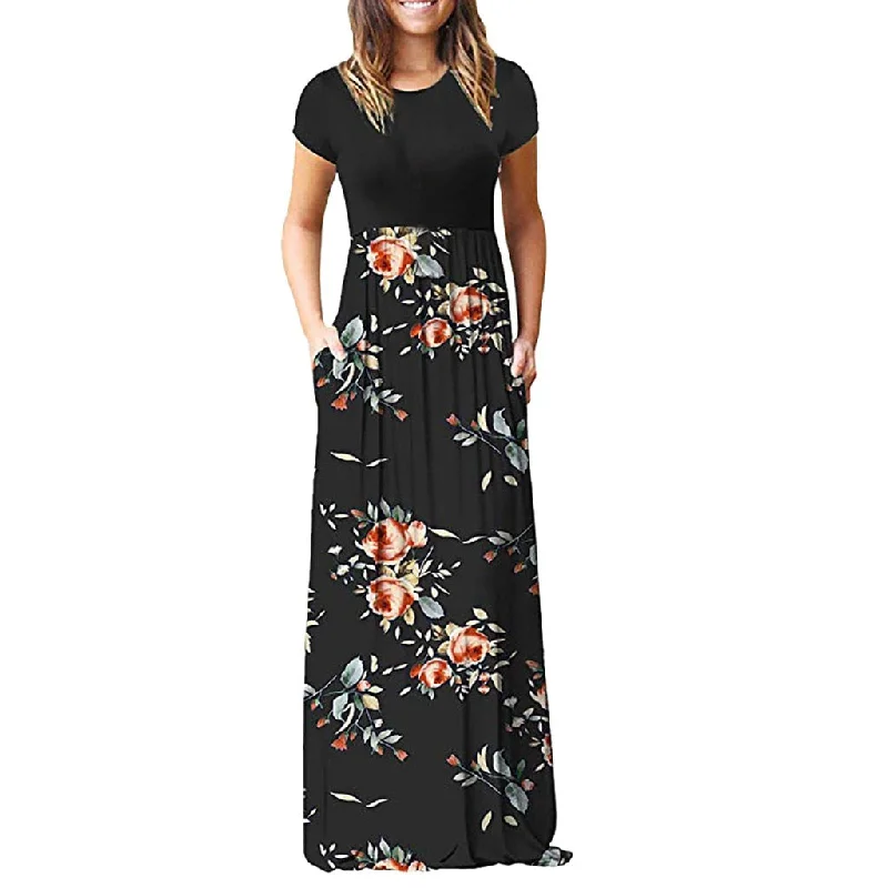 Women's Casual Sleeve O-neck Print Maxi Tank Long Dress plus size Polyester Summer Dress #YL5 Women's Casual Sleeve O-neck Print Maxi Tank Long Dress plus size Polyester Summer Dress #YL5