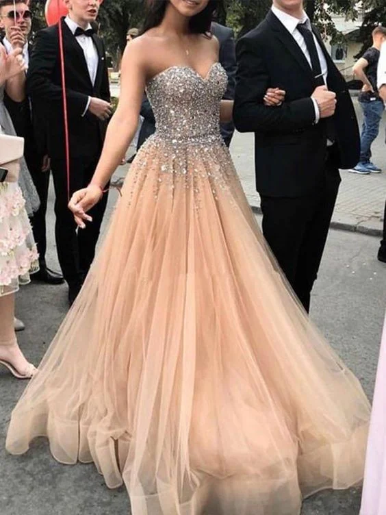 Charming Prom Dress A-Line/Princess Sweetheart Sleeveless Sweep/Brush Train Beading Tulle Dresses cg13861 Charming Prom Dress A-Line/Princess Sweetheart Sleeveless Sweep/Brush Train Beading Tulle Dresses cg13861