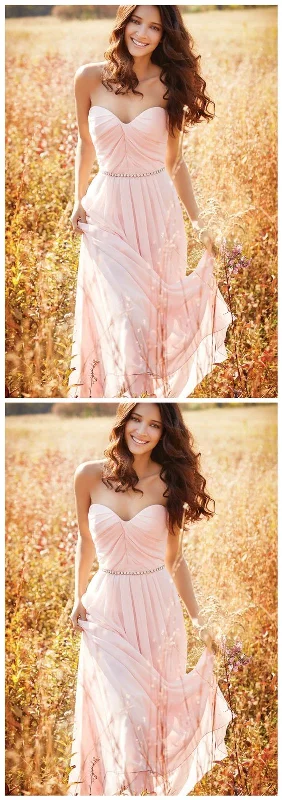 A-Line Sweetheart Floor-Length Pink Chiffon Prom Dress with Beading   cg13500