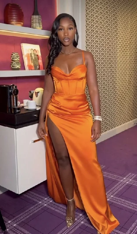 Elegant Orange Sheath Prom Dress With Split,Orange Evening Dress  cc1279