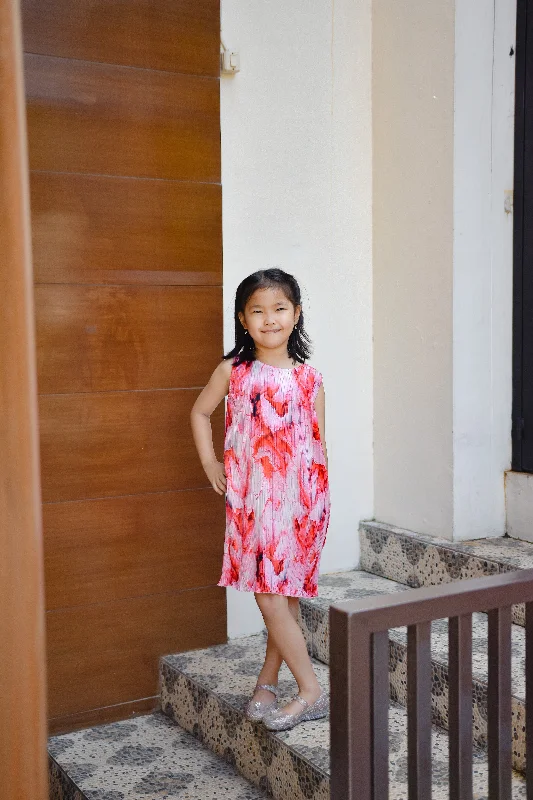PEONIES Pleated Girl Dress