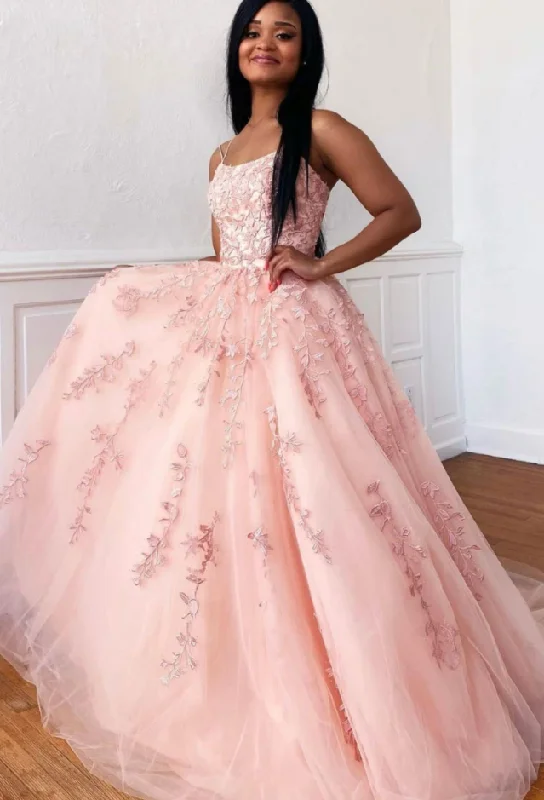Pink tulle lace long prom dress pink lace formal dress   cg13704