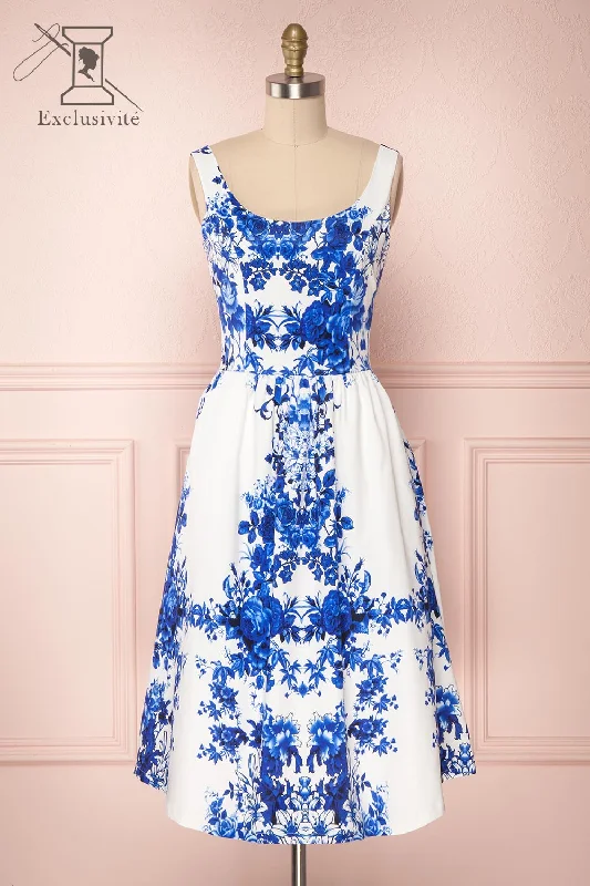 Agalia | White & Blue Cocktail Dress
