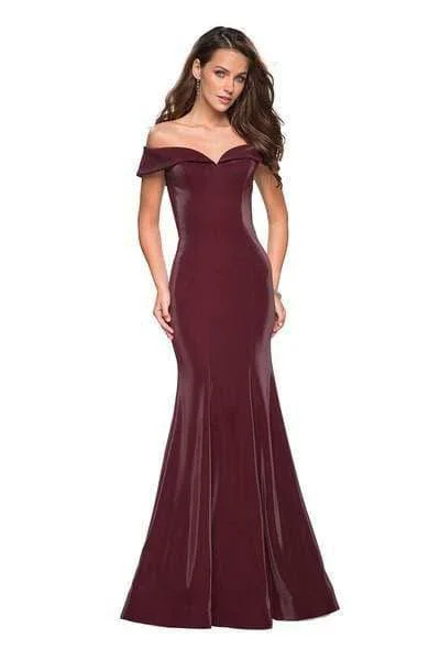 La Femme - Off Shoulder Jersey Trumpet Evening 27176SC - 1 pc Garnet in Size 10 Available Turquoise Jersey Tee