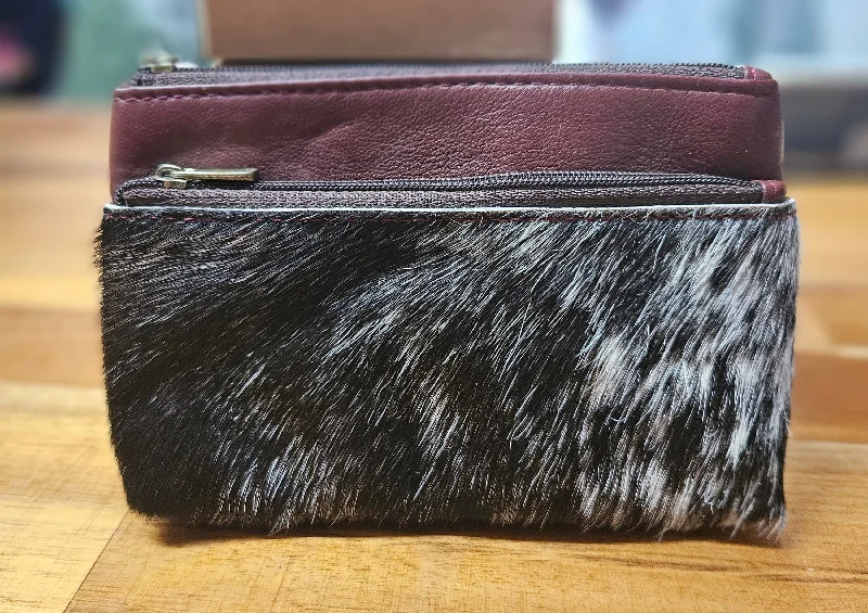 The Design Edge Alaska Double Zipper Cowhide Clutch- Jersey Hairon and Masala Brown Leather - BC6MB Sophisticated Jersey Tee