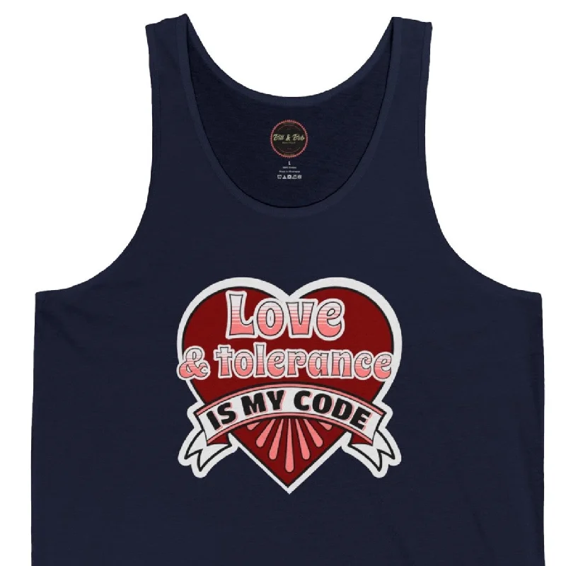 Love and Tolerance Unisex Jersey Tank Olive Green Jersey Tee