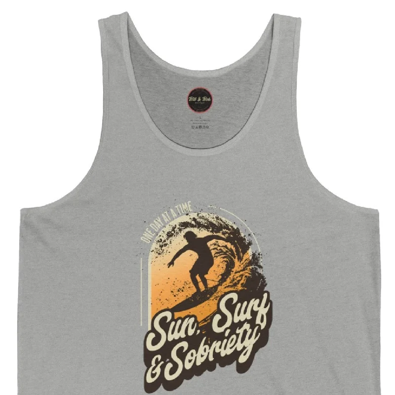 Sun Surf and Sobriety Unisex Jersey Tank Turquoise Jersey Tee