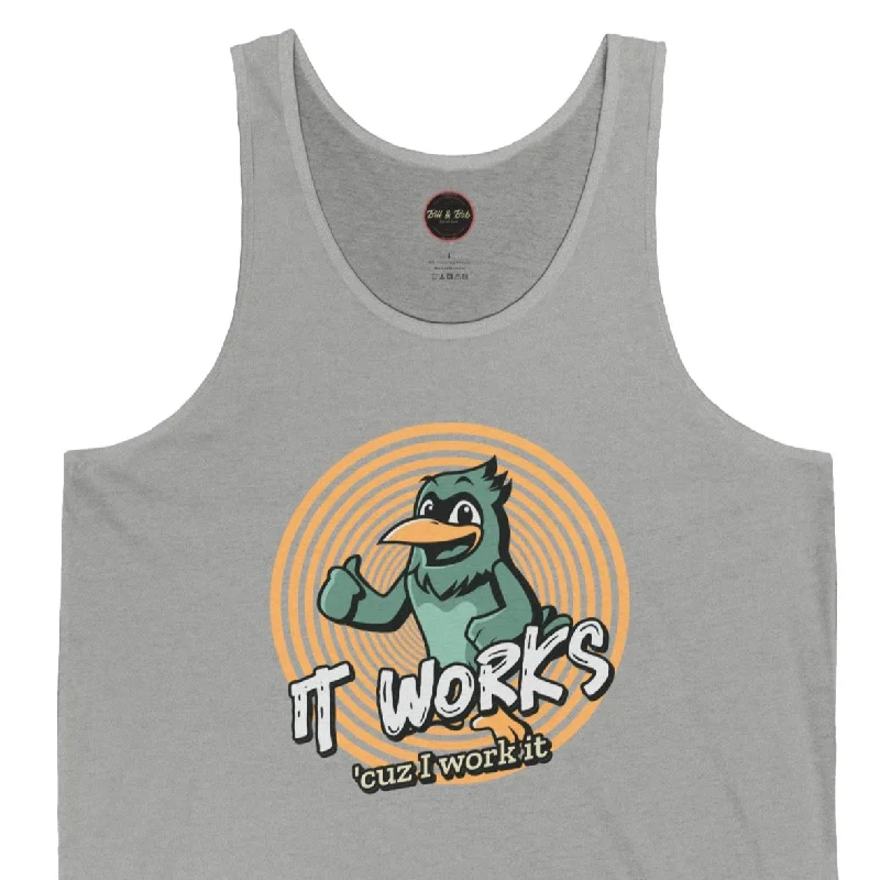 It Works cuz I Work it Unisex Jersey Tank Burgundy Jersey Tee