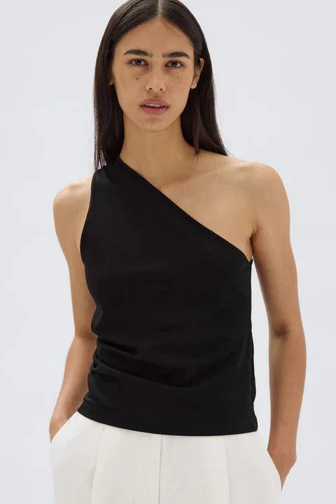 Assembly Label - Orchid Jersey One Shoulder Top, Black Beige Jersey Tee